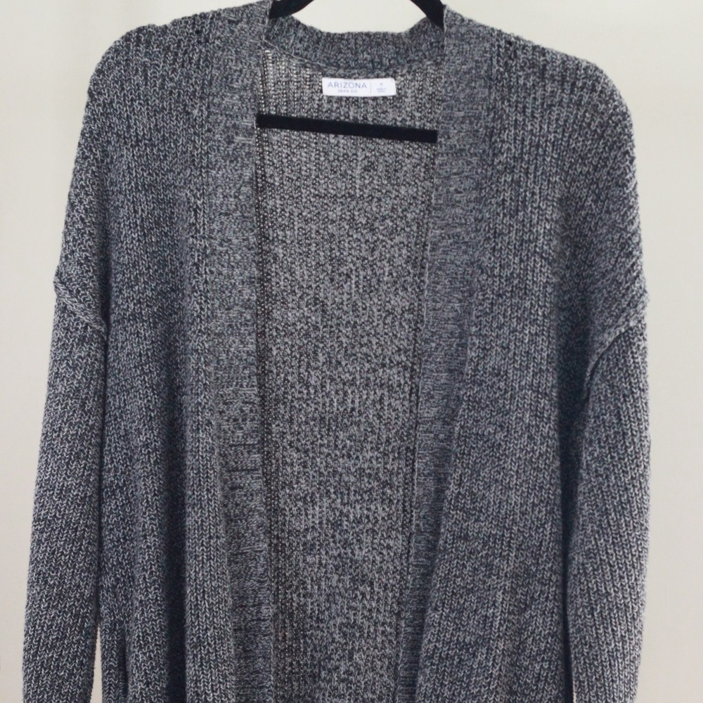 Arizona Grey Open Front Long Thick Women's Cardigan w/ Pockets Size M